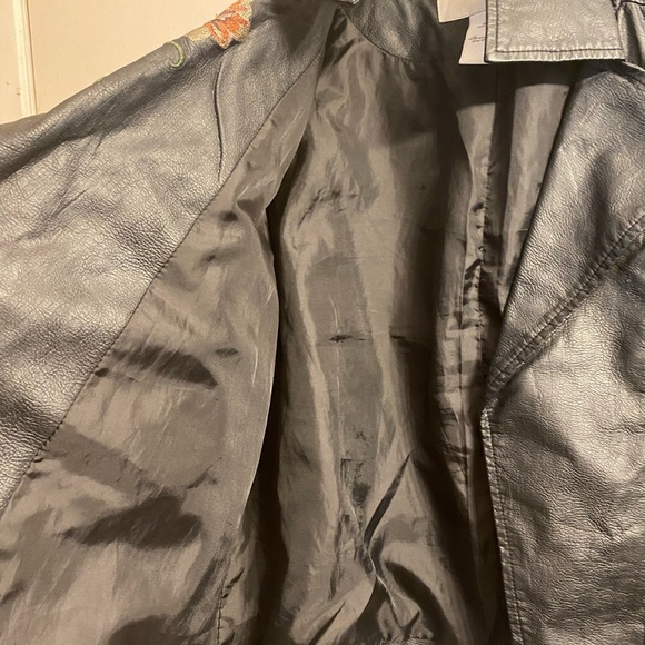 AMERICAN RAG faux leather black crop embroidered artsy jacket s lined Xl - Picture 7 of 15